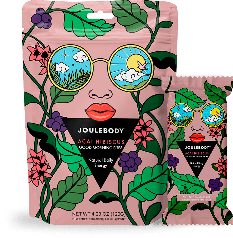 Packaging with a woman's face wearing sunglasses reflecting nature scenes, surrounded by leaves and purple berries, with product details below.
